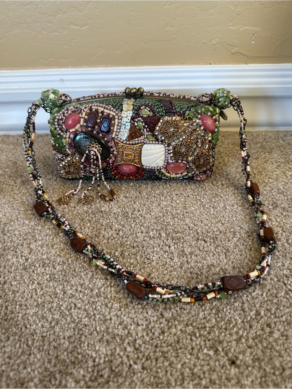 Mary Frances Beaded Jeweled Mosaic Shoulder Bag Vintage Boho Clutch